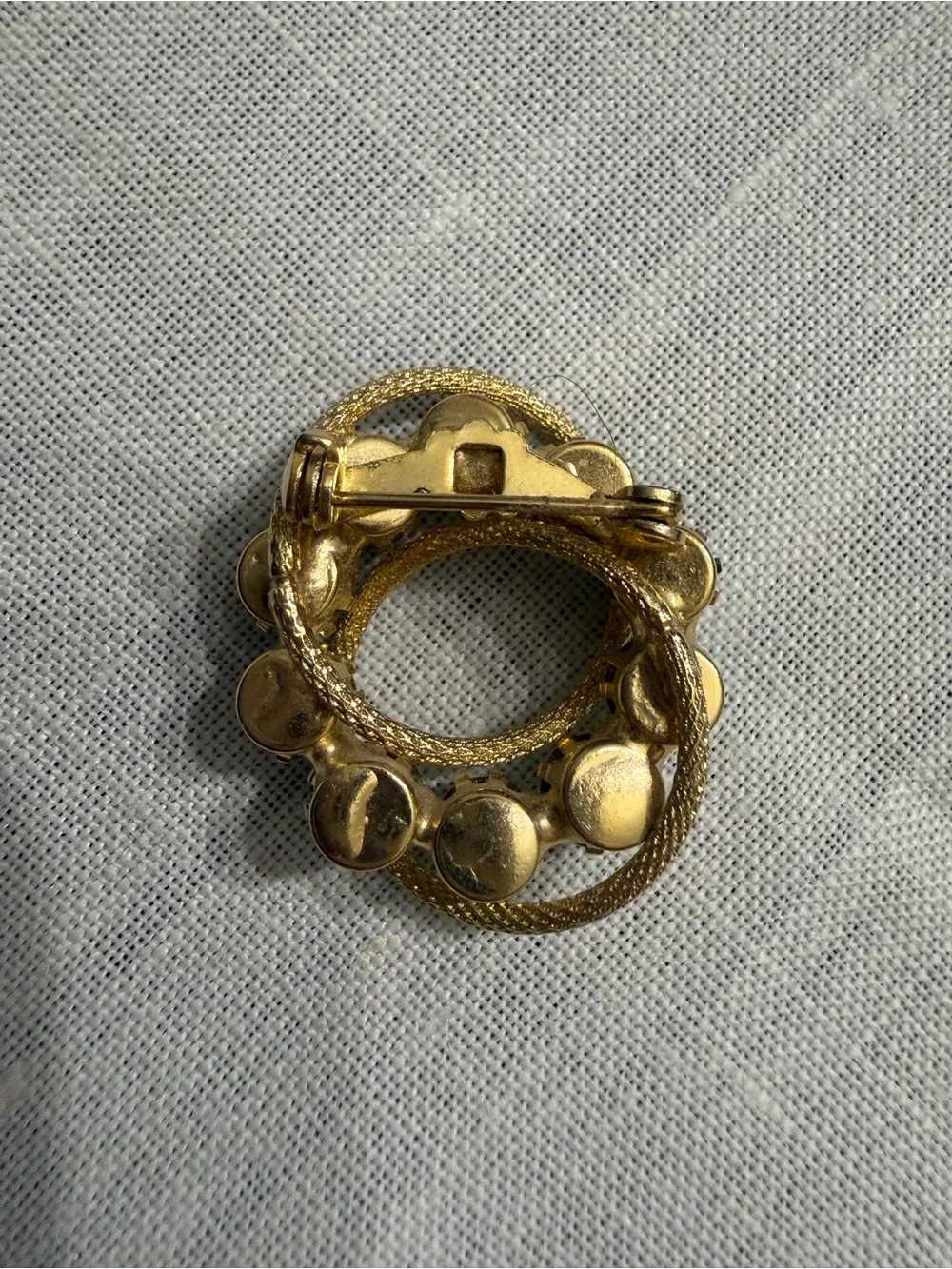 Vintage Gold-Tone Green Crystal Interlocking Circle Brooch